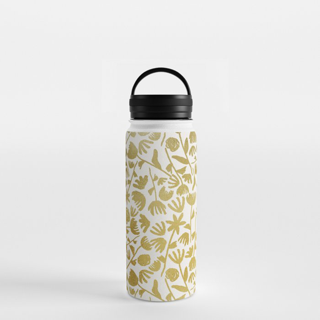 Gold Ink Floral Handle Lid Water Bottle