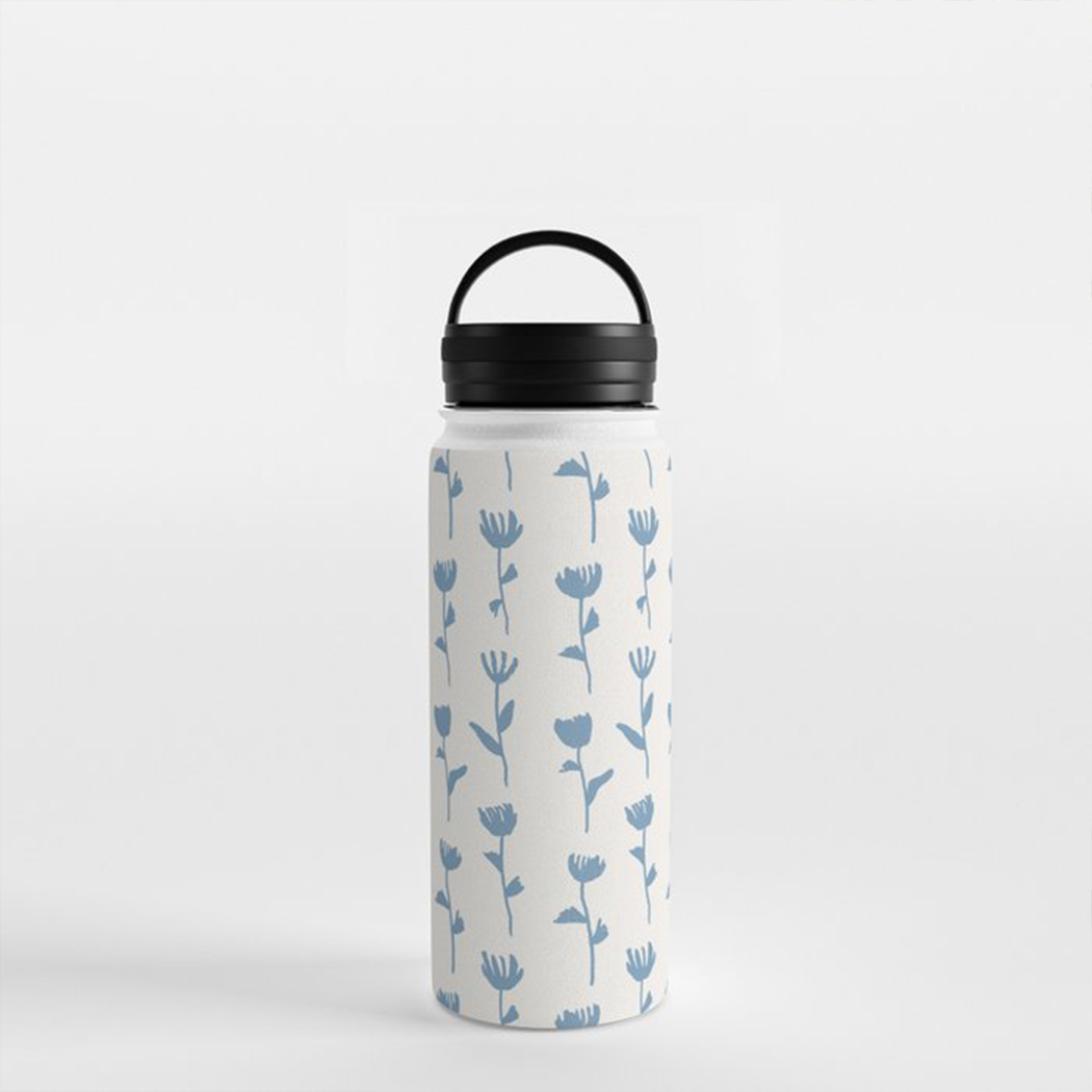 Light Blue Flower Handle Lid Water Bottle