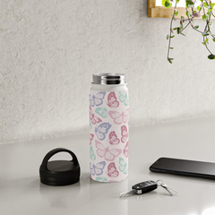 Pink Butterfly Handle Lid Water Bottle