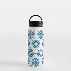 Blue Tile Watercolor Handle Lid Water Bottle