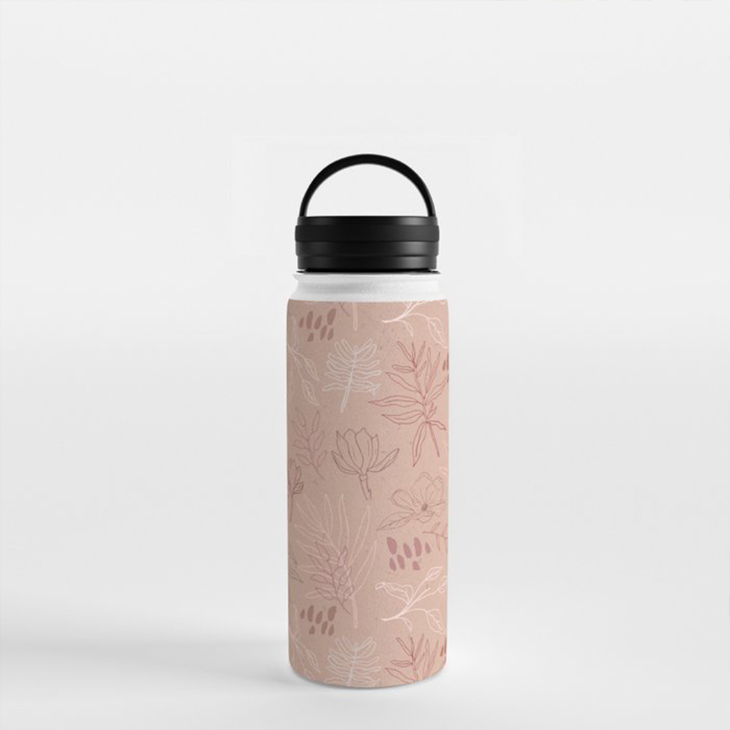 Pink Desert Leaf Handle Lid Water Bottle