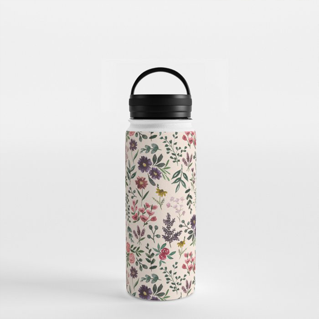 Bright Watercolor Flower Handle Lid Water Bottle