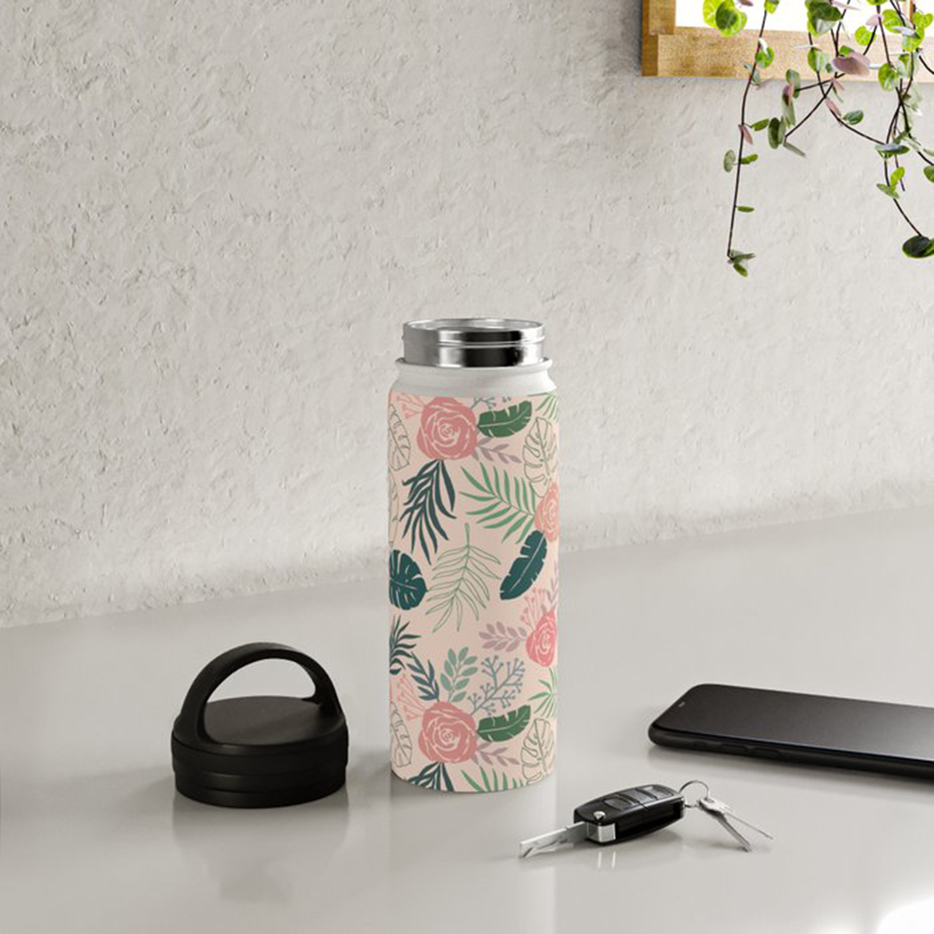 Tropical Floral Handle Lid Water Bottle