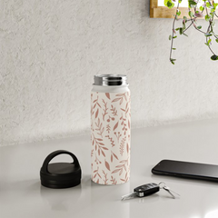 Pink Falling Leaves Handle Lid Water Bottle