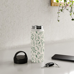 Green Falling Leaves Handle Lid Water Bottle