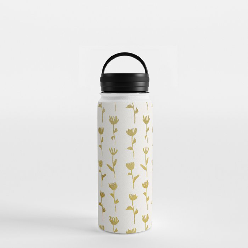 Gold Ink Flower Handle Lid Water Bottle