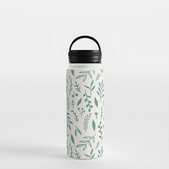 Teal Falling Leaves Handle Lid Water Bottle