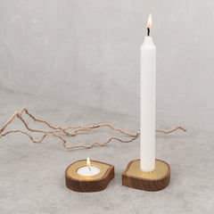 Taper candle or tealight holder | walnut, brass