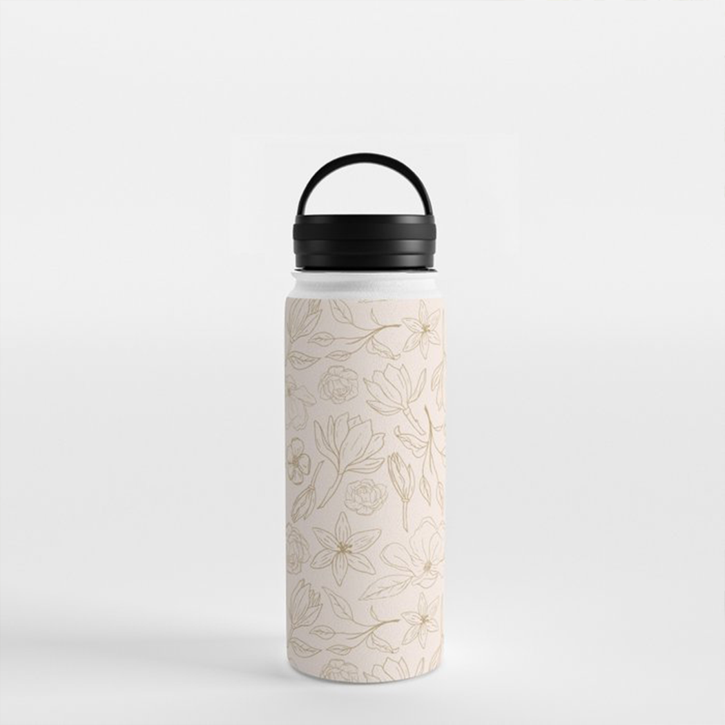 Gold Magnolia Handle Lid Water Bottle