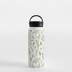 Green Falling Leaves Handle Lid Water Bottle