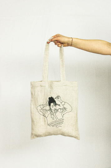 Natural Light linen tote bag with embroidery