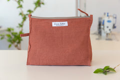 Reddish Brown linen large cosmetic bag