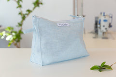 Baby Blue linen large makeup bag