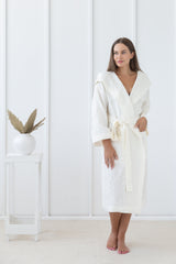 White linen robe with hoodie