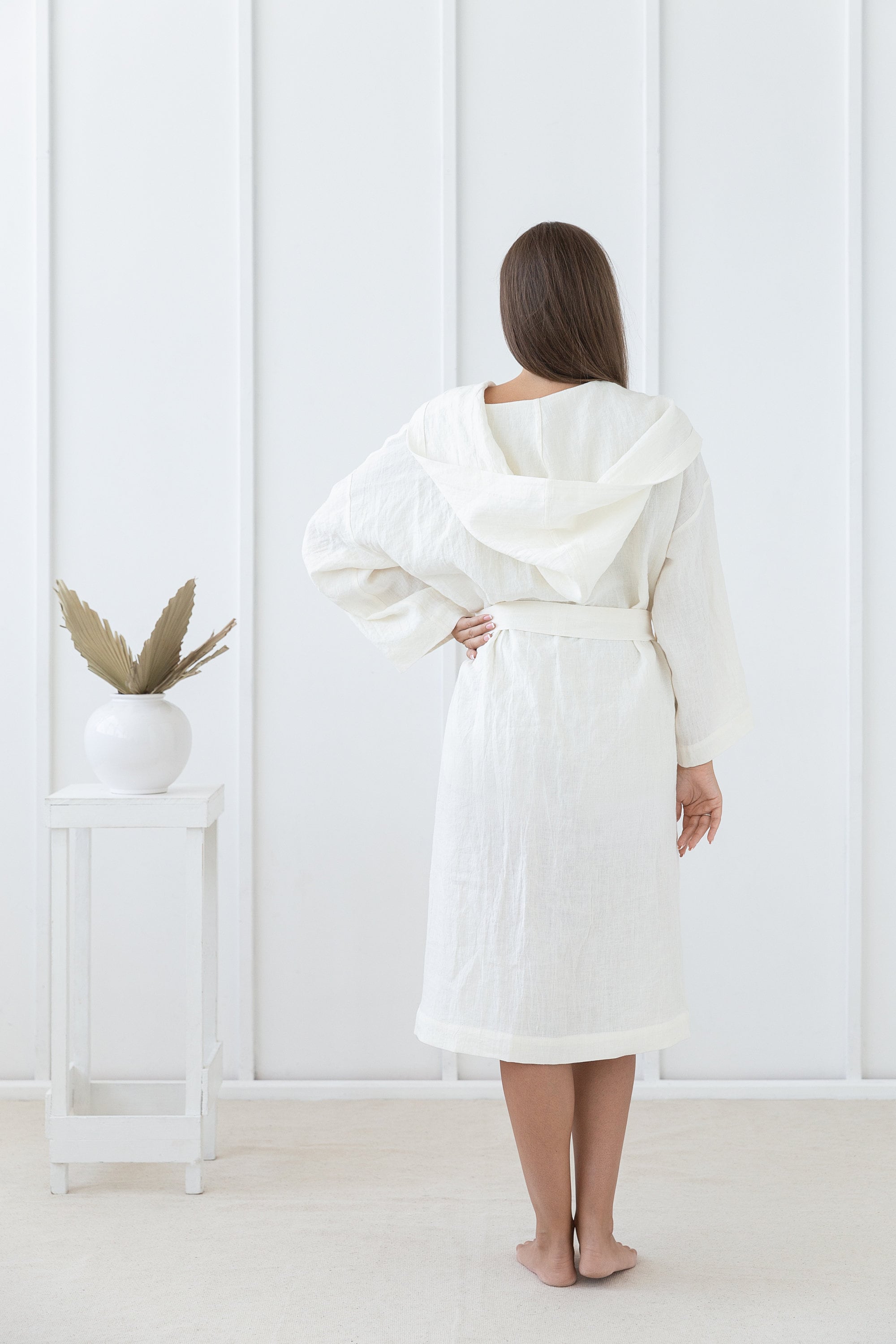 White linen robe with hoodie