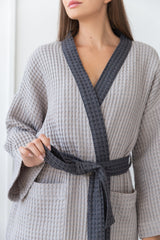 Light Grey and Grey linen waffle robe two tones