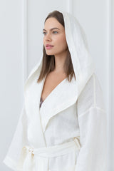 White linen robe with hoodie