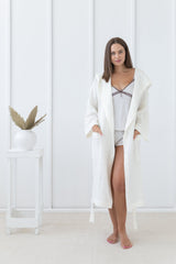 White linen robe with hoodie