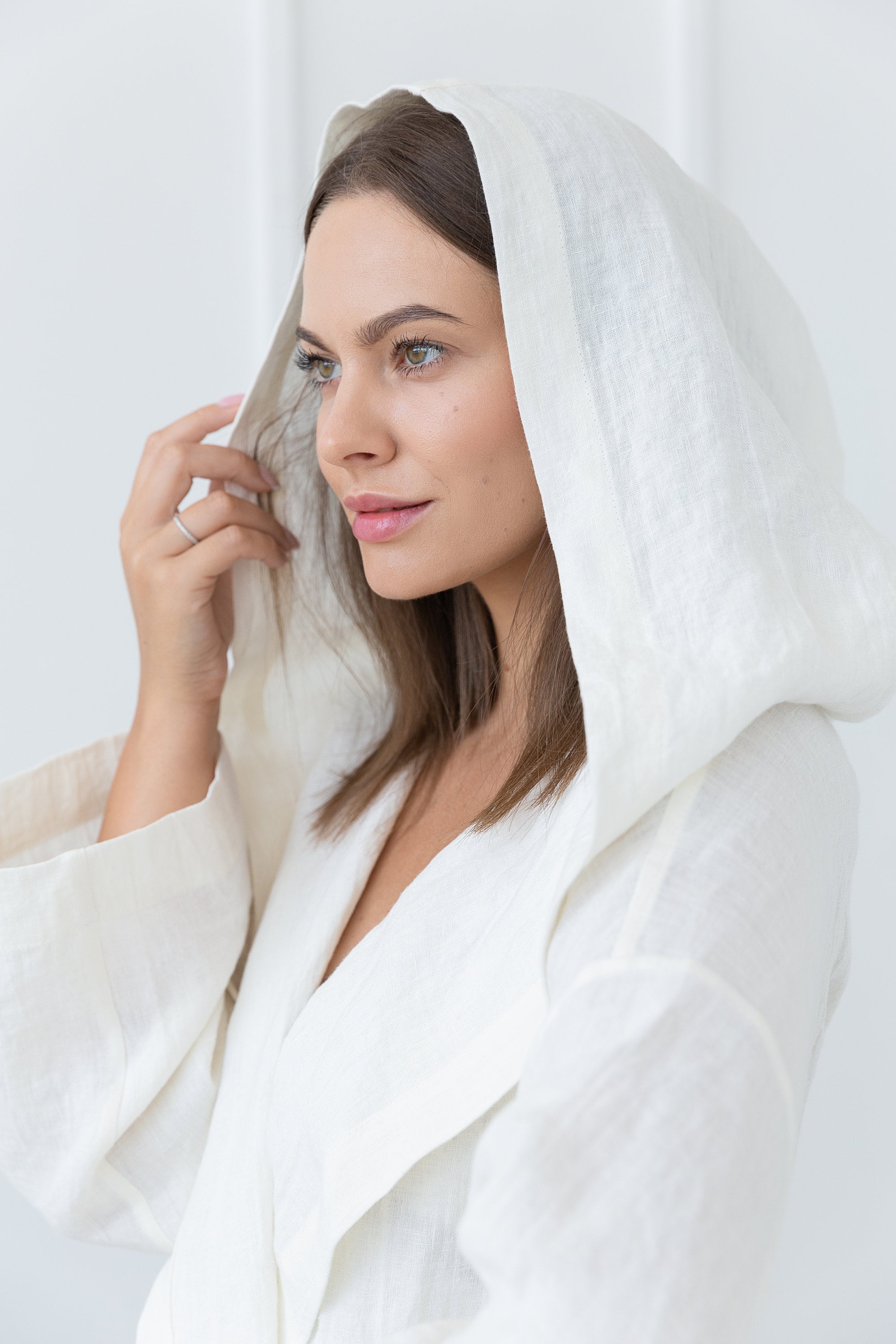 White linen robe with hoodie