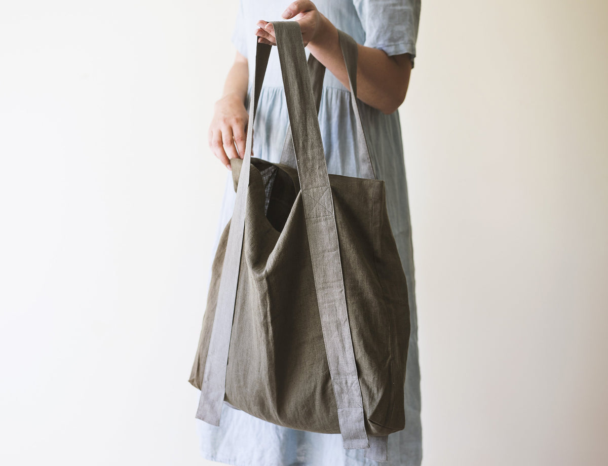 Safari Green and Greyish Mint linen canvas bag with two tones