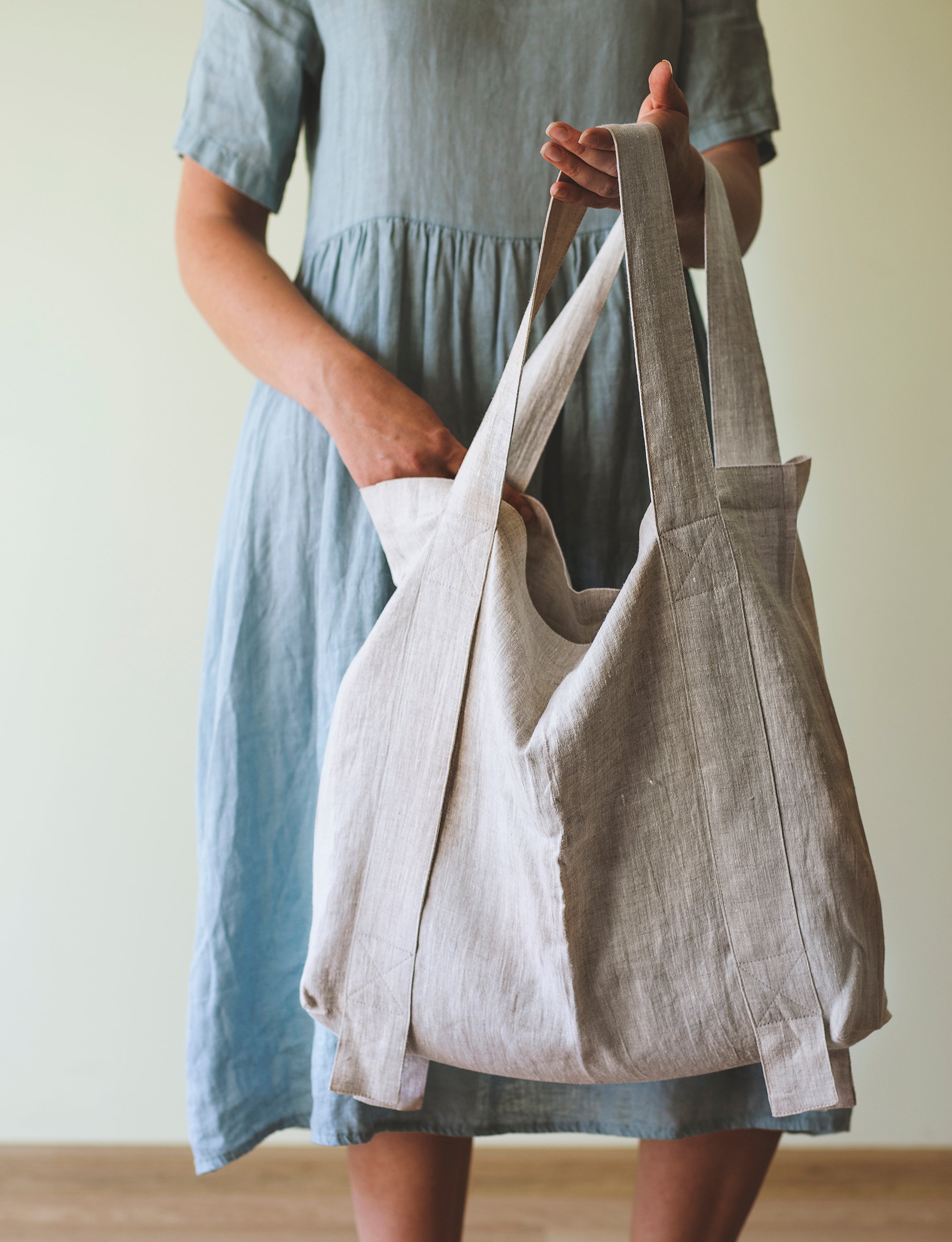 Safari Green and Greyish Mint linen canvas bag with two tones