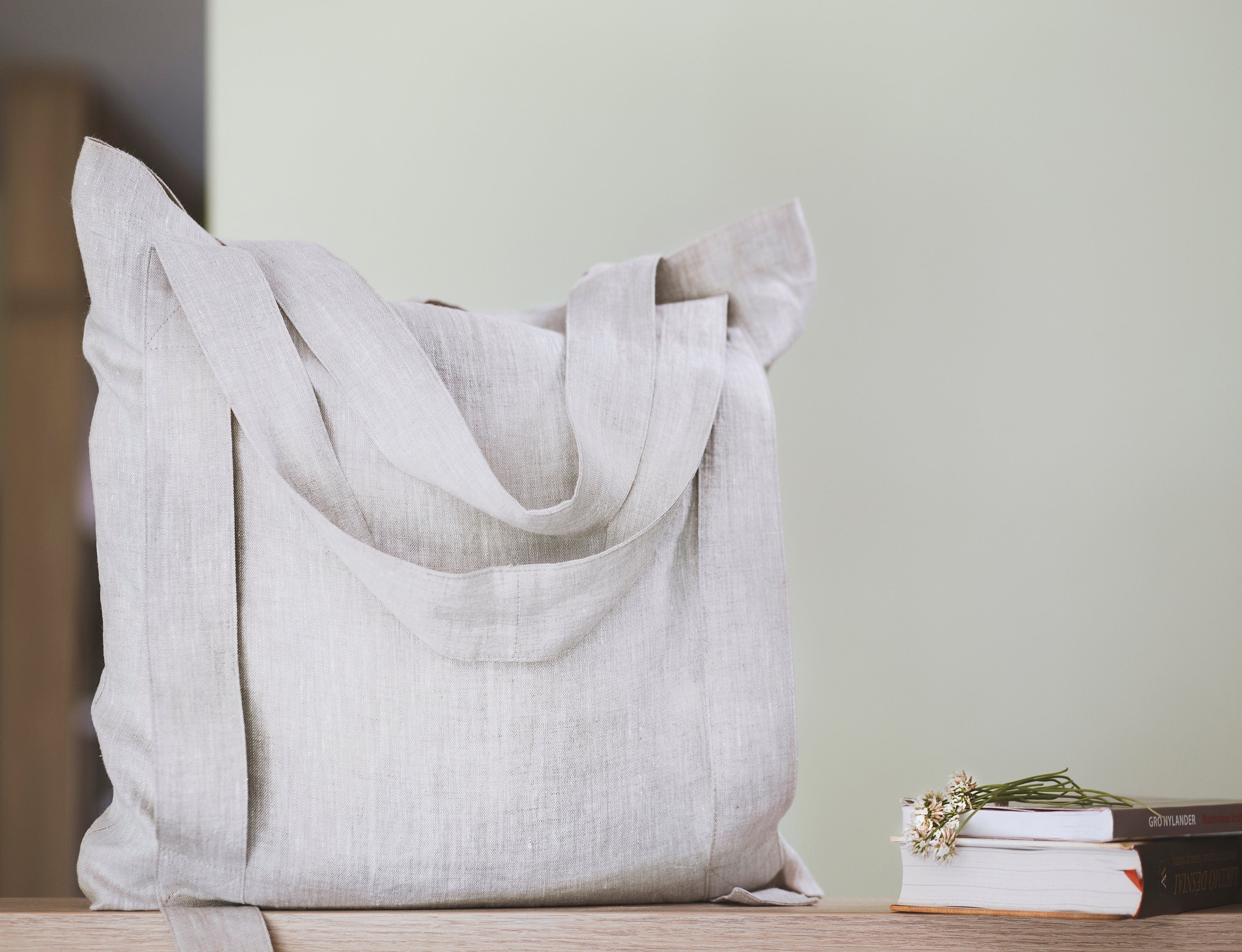 Safari Green and Greyish Mint linen canvas bag with two tones