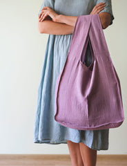 Dark Plum linen tote bag with inside pocket