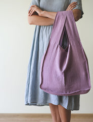 Deep Rose linen tote bag with inside pocket