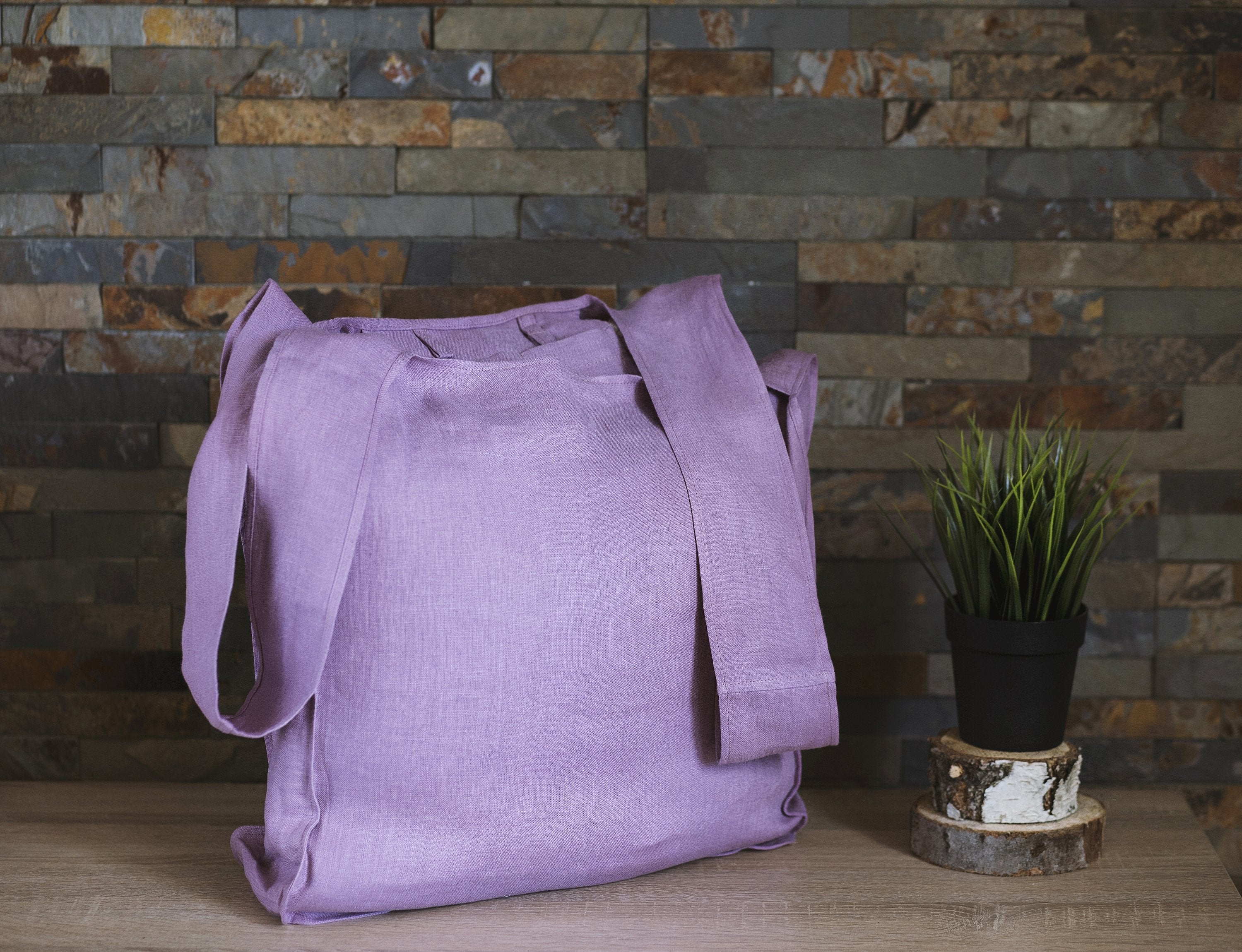 Black linen tote bag with inside pocket