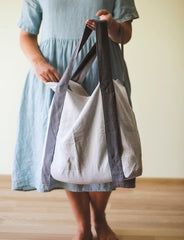 Light Grey and Grey linen canvas bag two tones